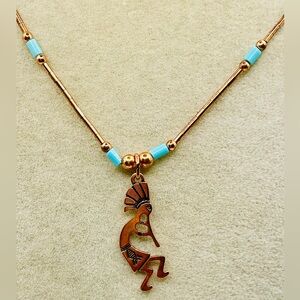 Native American Copper Kokopelli Pendant Necklace w/Copper & Turquoise. 16 inch